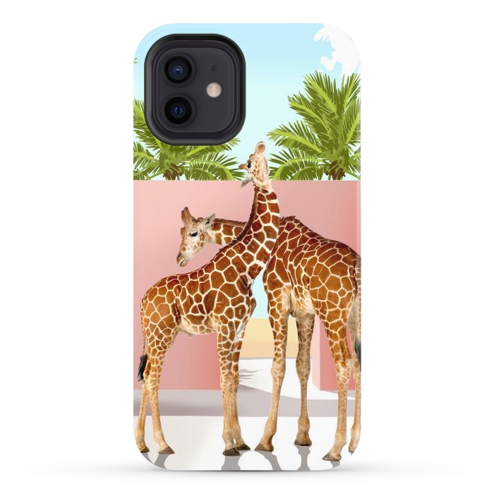 iPhone 12 StrongFit Giraffe Villa | Contemporary Modern Architecture Digital Graphic Art | Wildlife Animals Palm Exotic by Uma Prabhakar Gokhale