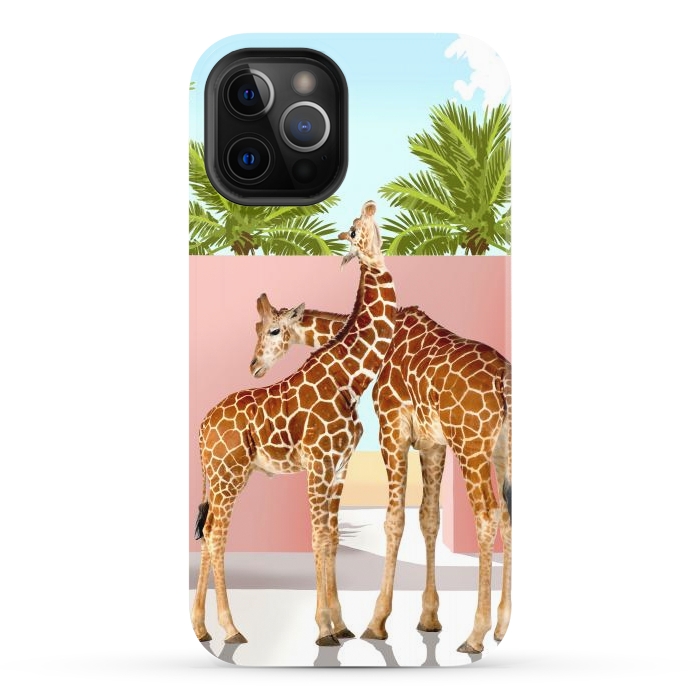 iPhone 12 Pro StrongFit Giraffe Villa | Contemporary Modern Architecture Digital Graphic Art | Wildlife Animals Palm Exotic by Uma Prabhakar Gokhale