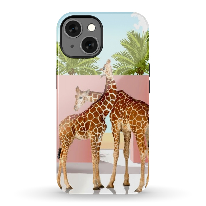 iPhone 13 StrongFit Giraffe Villa | Contemporary Modern Architecture Digital Graphic Art | Wildlife Animals Palm Exotic by Uma Prabhakar Gokhale