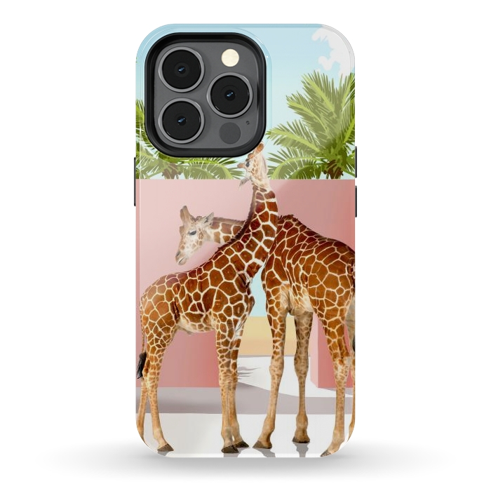 iPhone 13 pro StrongFit Giraffe Villa | Contemporary Modern Architecture Digital Graphic Art | Wildlife Animals Palm Exotic by Uma Prabhakar Gokhale