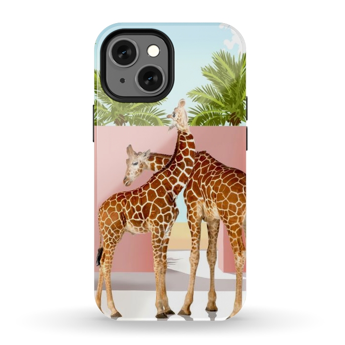iPhone 13 mini StrongFit Giraffe Villa | Contemporary Modern Architecture Digital Graphic Art | Wildlife Animals Palm Exotic by Uma Prabhakar Gokhale
