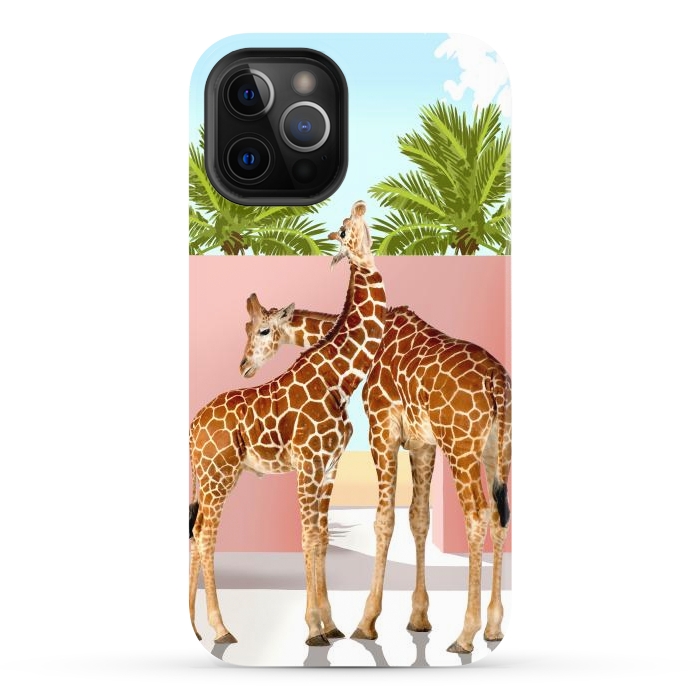 iPhone 12 Pro Max StrongFit Giraffe Villa | Contemporary Modern Architecture Digital Graphic Art | Wildlife Animals Palm Exotic by Uma Prabhakar Gokhale