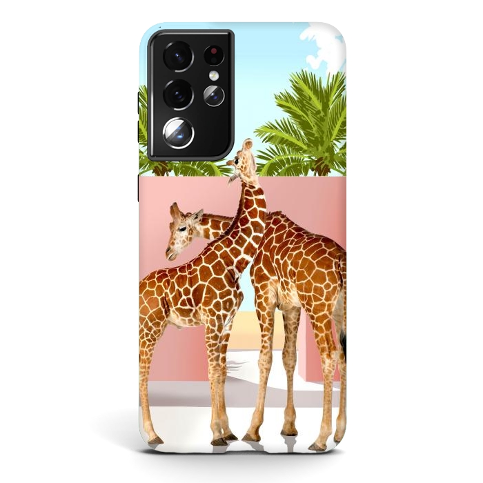Galaxy S21 ultra StrongFit Giraffe Villa | Contemporary Modern Architecture Digital Graphic Art | Wildlife Animals Palm Exotic by Uma Prabhakar Gokhale