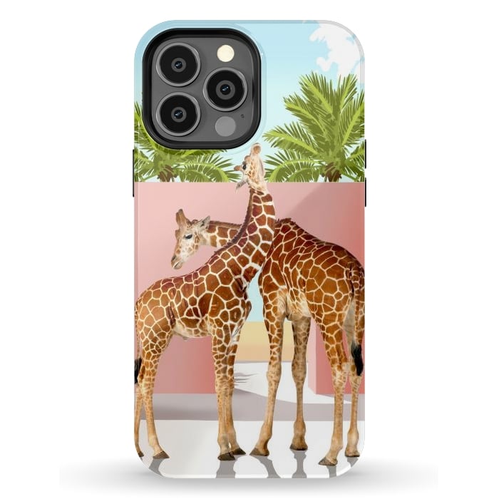 iPhone 13 Pro Max StrongFit Giraffe Villa | Contemporary Modern Architecture Digital Graphic Art | Wildlife Animals Palm Exotic by Uma Prabhakar Gokhale