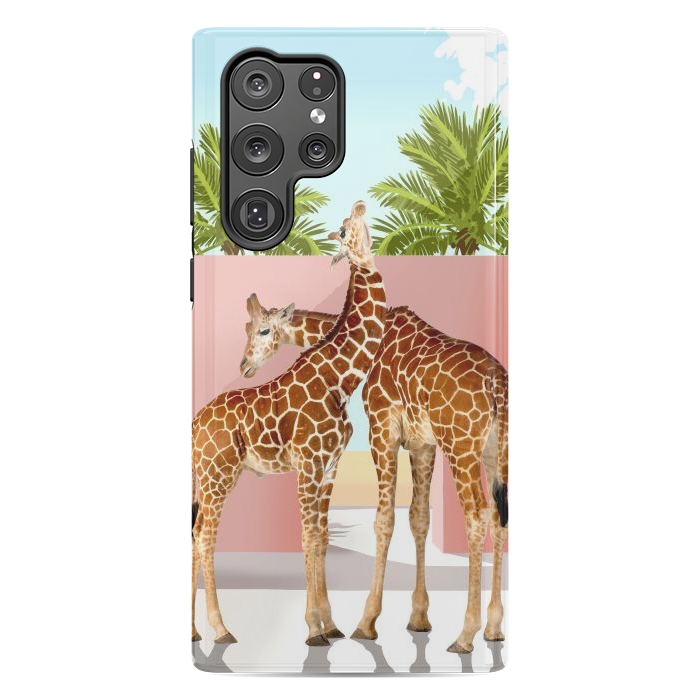 Galaxy S22 Ultra StrongFit Giraffe Villa | Contemporary Modern Architecture Digital Graphic Art | Wildlife Animals Palm Exotic by Uma Prabhakar Gokhale