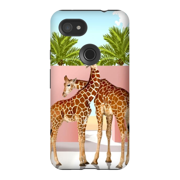 Pixel 3AXL StrongFit Giraffe Villa | Contemporary Modern Architecture Digital Graphic Art | Wildlife Animals Palm Exotic by Uma Prabhakar Gokhale