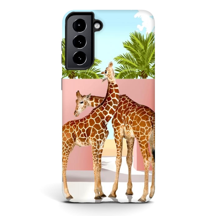 Galaxy S21 StrongFit Giraffe Villa | Contemporary Modern Architecture Digital Graphic Art | Wildlife Animals Palm Exotic by Uma Prabhakar Gokhale