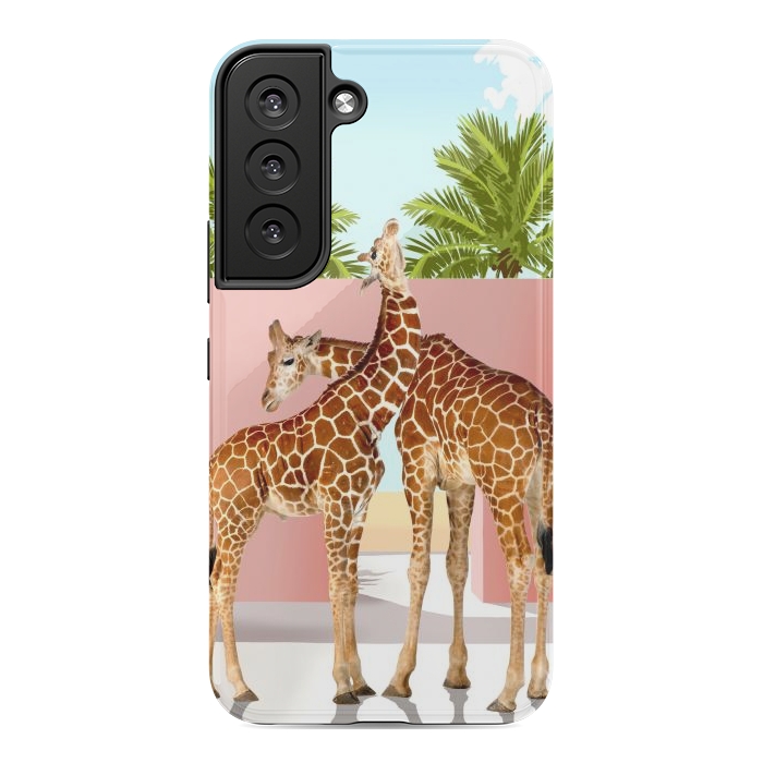 Galaxy S22 StrongFit Giraffe Villa | Contemporary Modern Architecture Digital Graphic Art | Wildlife Animals Palm Exotic by Uma Prabhakar Gokhale