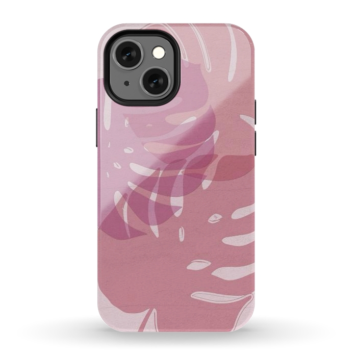 iPhone 12 mini StrongFit Pink exotic leaves by Martina