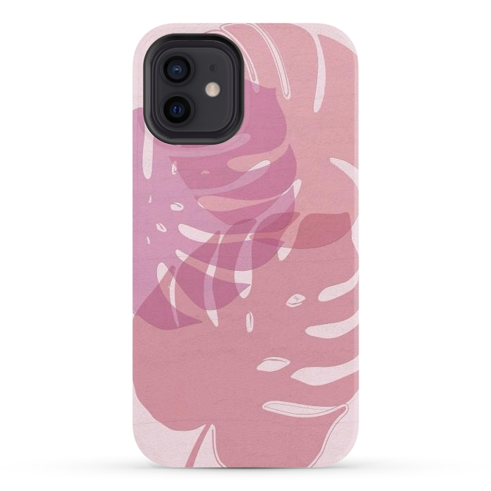 iPhone 12 StrongFit Pink exotic leaves by Martina