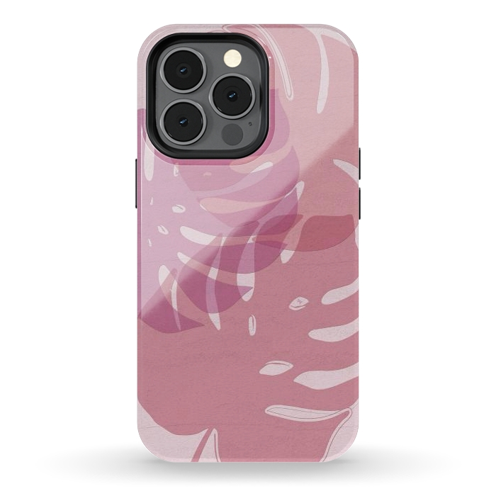 iPhone 13 pro StrongFit Pink exotic leaves by Martina