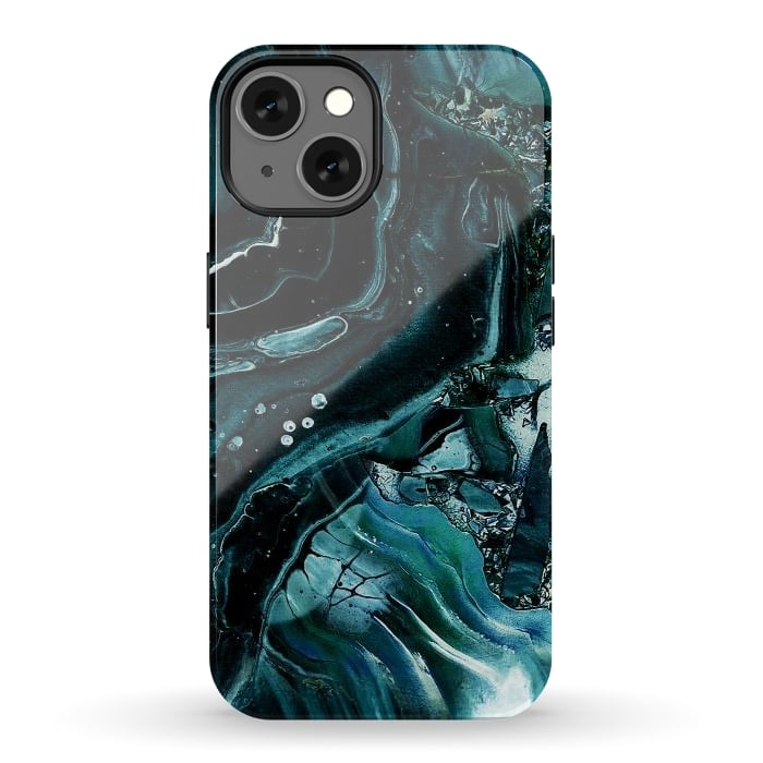 iPhone 13 StrongFit Dark emerald green geode marble by Oana 