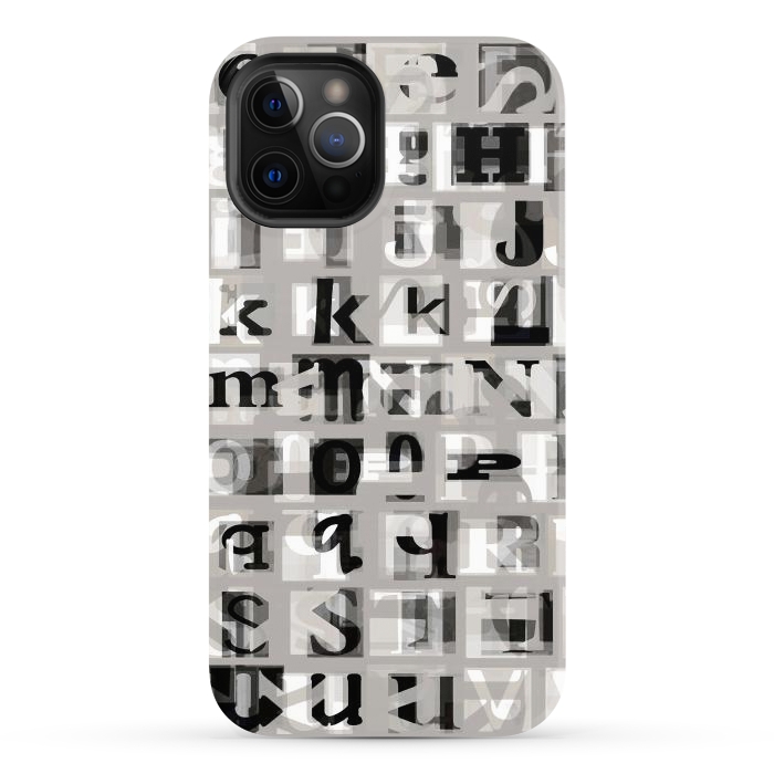 iPhone 12 Pro Max StrongFit Typography letters collage - grey letters by Oana 