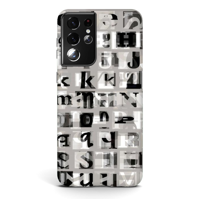 Galaxy S21 ultra StrongFit Typography letters collage - grey letters by Oana 