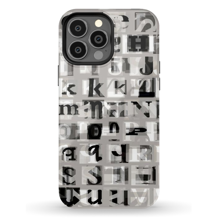 iPhone 13 Pro Max StrongFit Typography letters collage - grey letters by Oana 