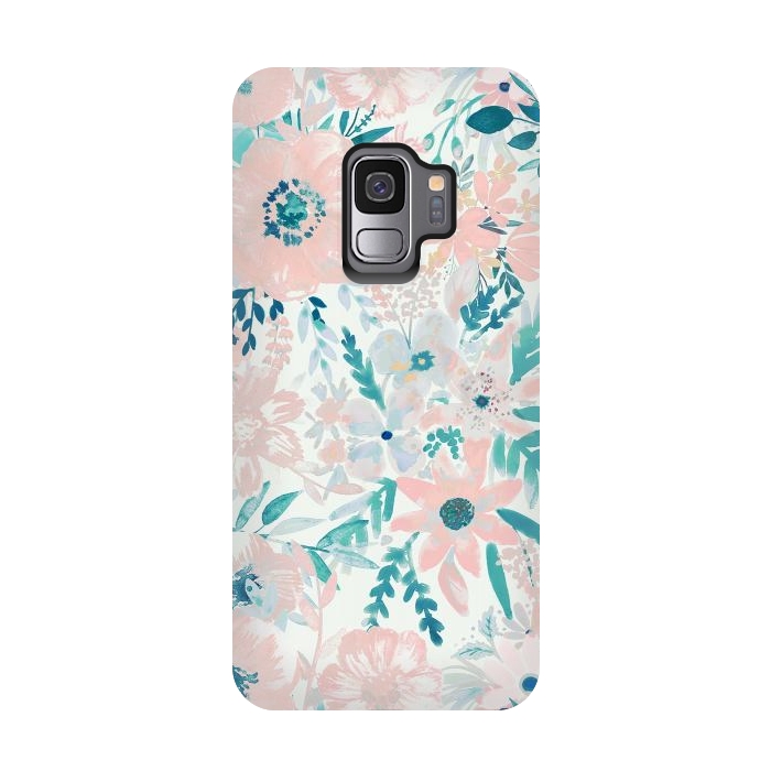 Galaxy S9 StrongFit Watercolor wildflowers - petals and foliage pattern by Oana 