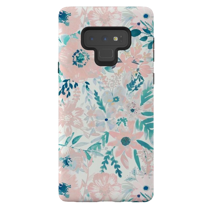 Galaxy Note 9 StrongFit Watercolor wildflowers - petals and foliage pattern by Oana 