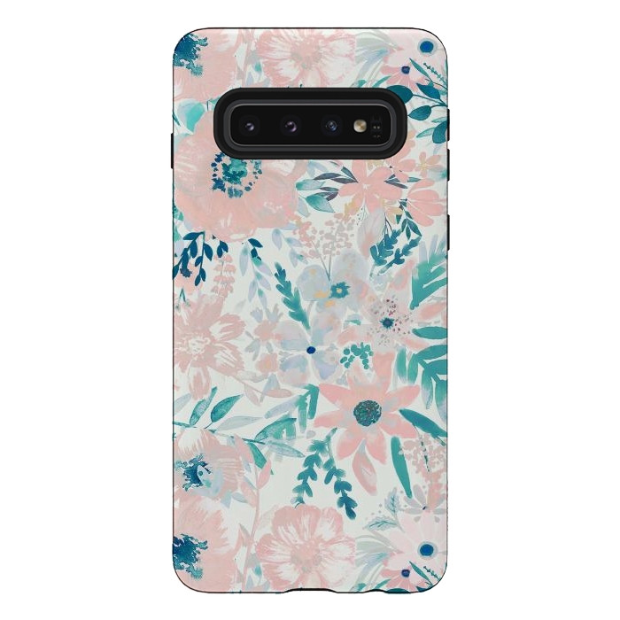 Galaxy S10 StrongFit Watercolor wildflowers - petals and foliage pattern by Oana 