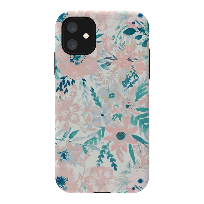 iPhone 11 StrongFit Watercolor wildflowers - petals and foliage pattern by Oana 