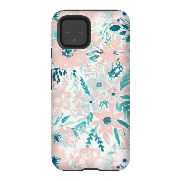 Pixel 4 StrongFit Watercolor wildflowers - petals and foliage pattern by Oana 