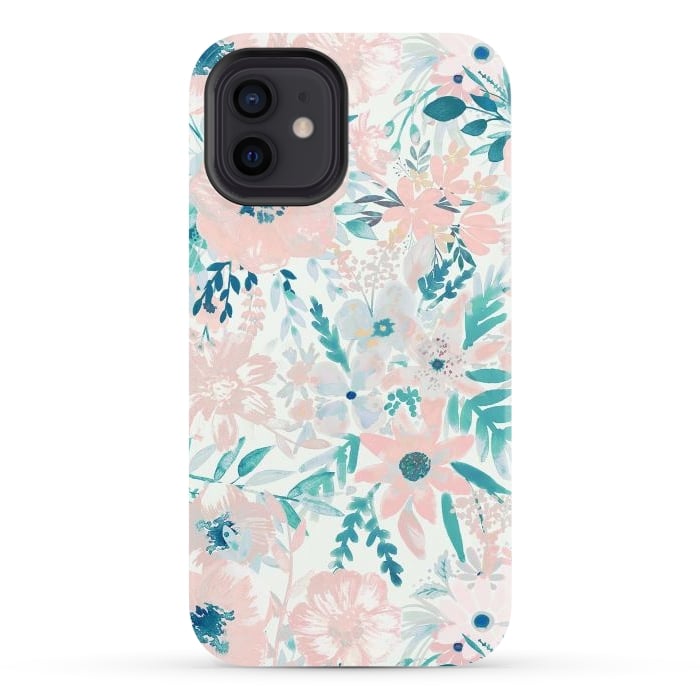 iPhone 12 StrongFit Watercolor wildflowers - petals and foliage pattern por Oana 