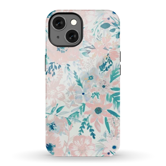 iPhone 13 StrongFit Watercolor wildflowers - petals and foliage pattern by Oana 