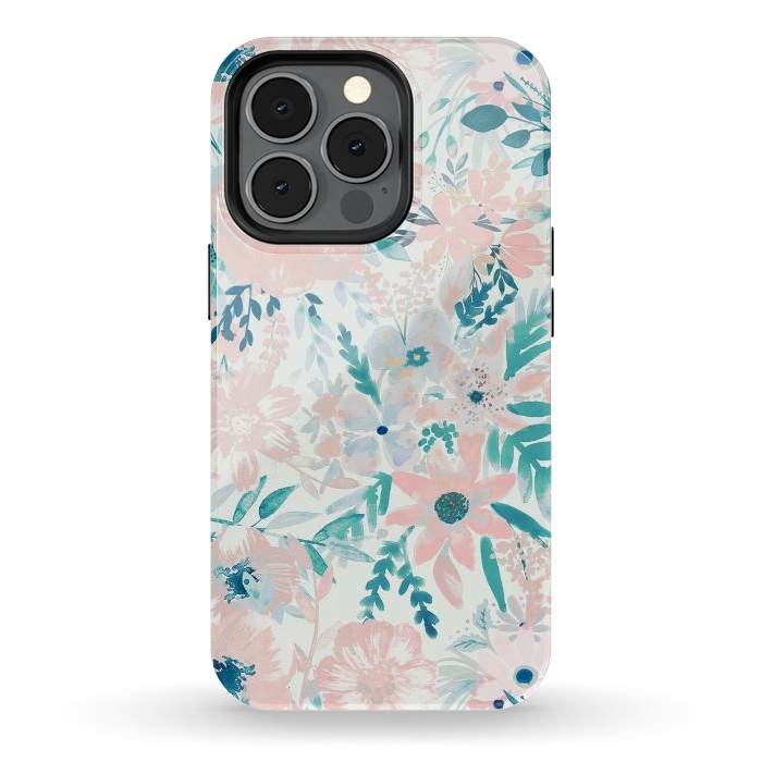 iPhone 13 pro StrongFit Watercolor wildflowers - petals and foliage pattern by Oana 
