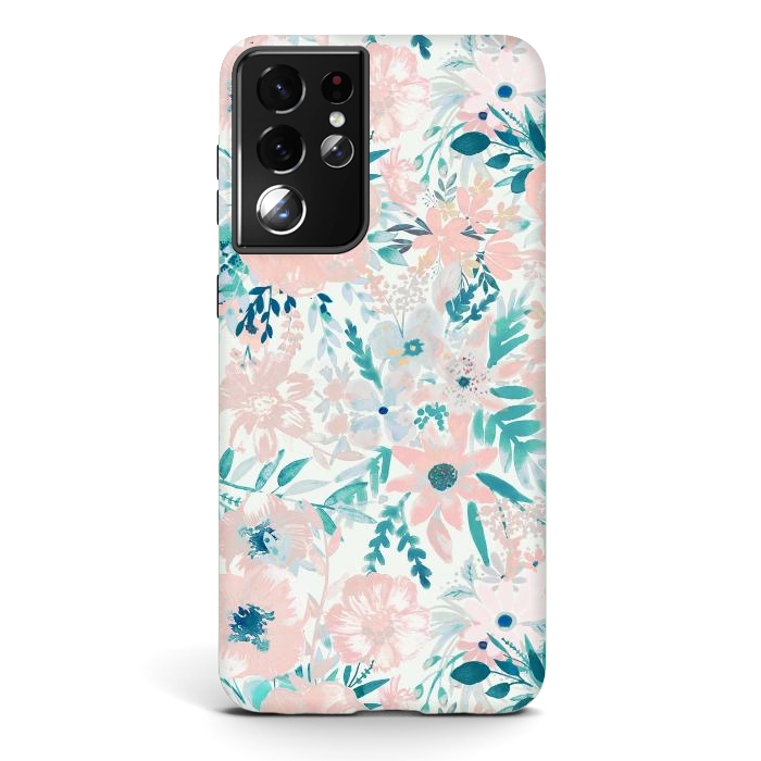 Galaxy S21 ultra StrongFit Watercolor wildflowers - petals and foliage pattern by Oana 