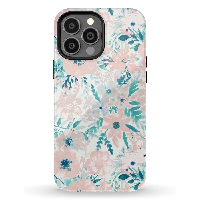 iPhone 13 Pro Max StrongFit Watercolor wildflowers - petals and foliage pattern by Oana 