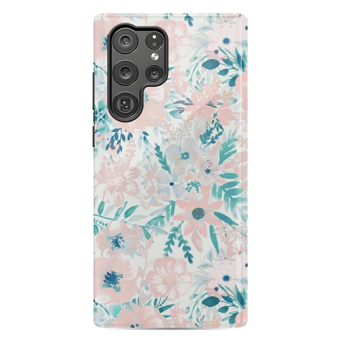 Galaxy S22 Ultra StrongFit Watercolor wildflowers - petals and foliage pattern by Oana 