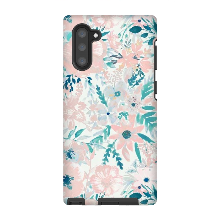 Galaxy Note 10 StrongFit Watercolor wildflowers - petals and foliage pattern by Oana 