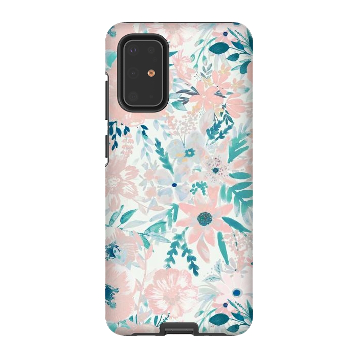 Galaxy S20 Plus StrongFit Watercolor wildflowers - petals and foliage pattern by Oana 