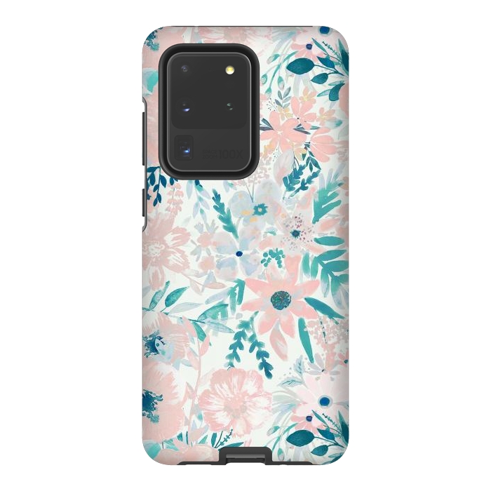 Galaxy S20 Ultra StrongFit Watercolor wildflowers - petals and foliage pattern by Oana 