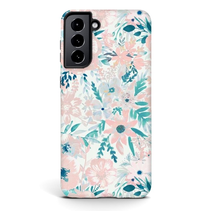 Galaxy S21 StrongFit Watercolor wildflowers - petals and foliage pattern by Oana 