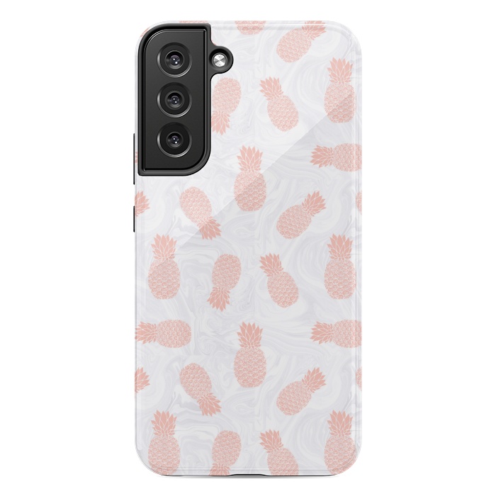 Galaxy S22 plus StrongFit Pink Pineapples on White Marble by Julie Erin Designs