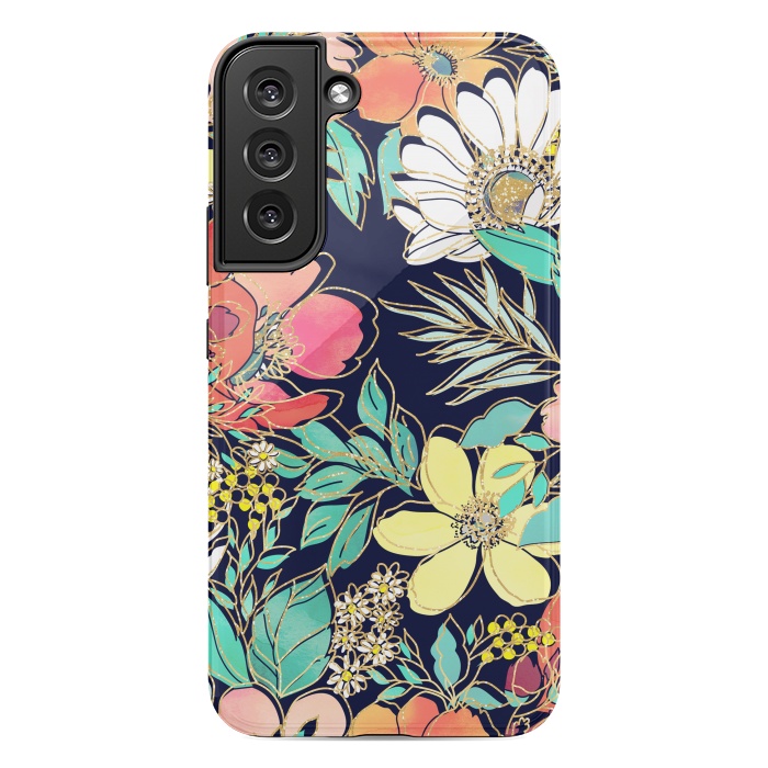 Galaxy S22 plus StrongFit Cute girly pink floral golden strokes design by InovArts
