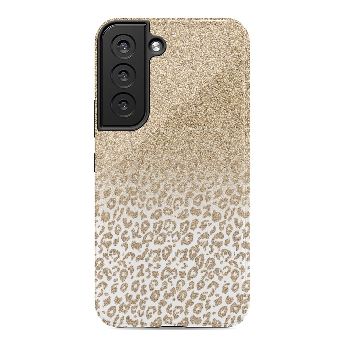 Galaxy S22 StrongFit Trendy Gold Glitter and Leopard Print Gradient Design by InovArts