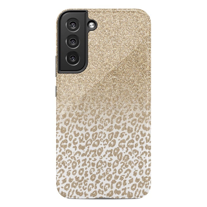 Galaxy S22 plus StrongFit Trendy Gold Glitter and Leopard Print Gradient Design by InovArts