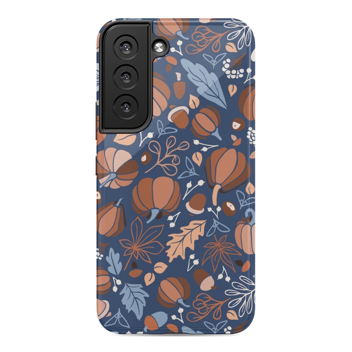 Galaxy S22 StrongFit Fall Fruits in Navy and Orange by Paula Ohreen