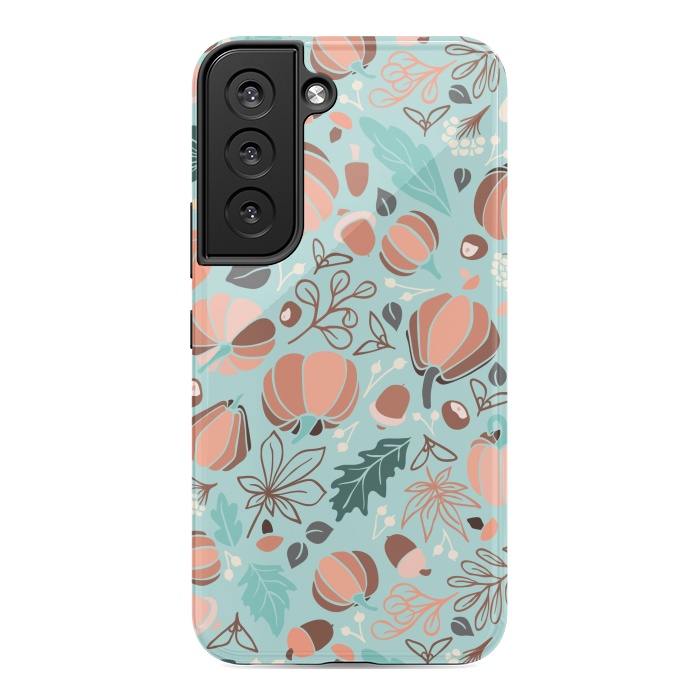 Galaxy S22 StrongFit Fall Fruits in Mint and Orange by Paula Ohreen
