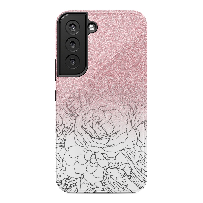 Galaxy S22 StrongFit Elegant Floral Doodles Pink Gradient Glitter Image by InovArts