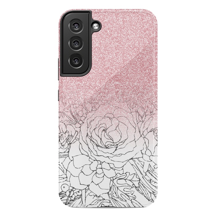 Galaxy S22 plus StrongFit Elegant Floral Doodles Pink Gradient Glitter Image by InovArts