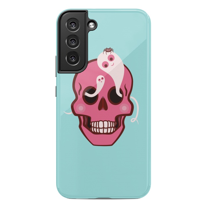 Galaxy S22 plus StrongFit Cute Pink Skull With Spider And Ghosts In Eyes by Boriana Giormova