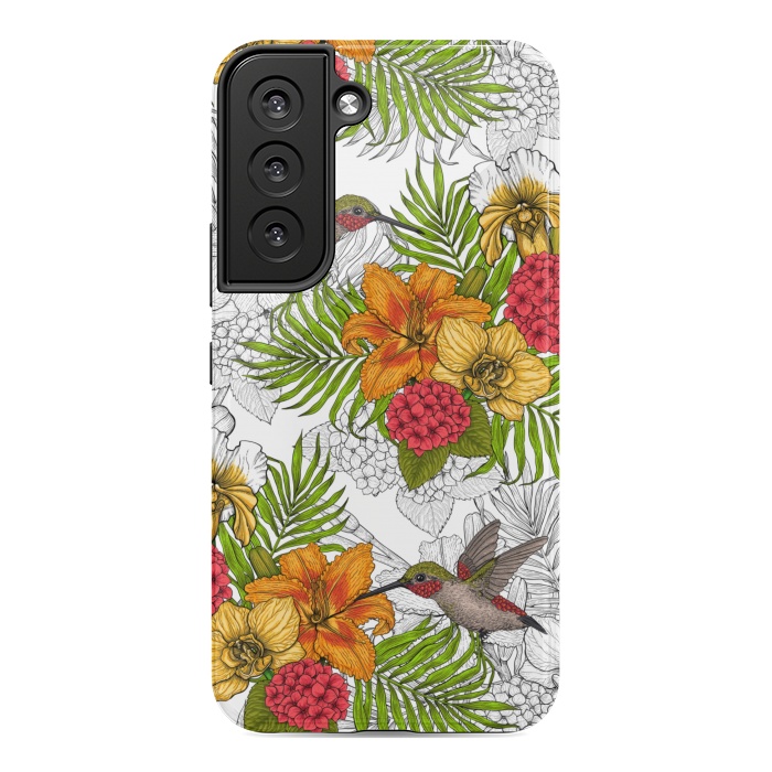 Galaxy S22 StrongFit Hummingbirds and tropical bouquet by Katerina Kirilova
