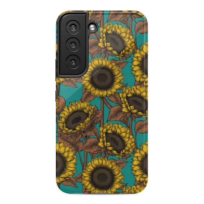 Galaxy S22 StrongFit Sunflowers on turquoise by Katerina Kirilova