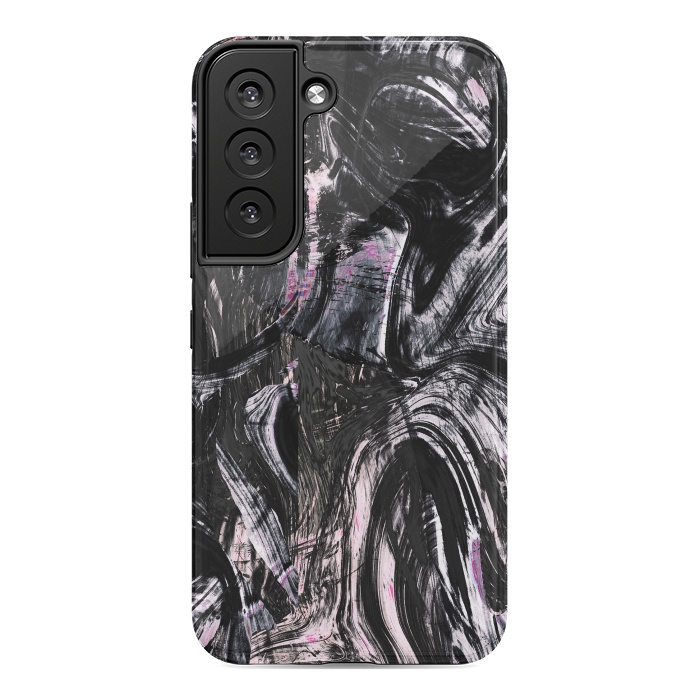 Galaxy S22 StrongFit Brushed black pink ink marble by Oana 
