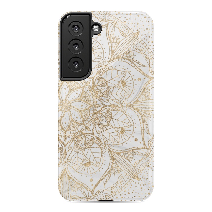 Galaxy S22 StrongFit Trendy Gold Floral Mandala Marble Design by InovArts