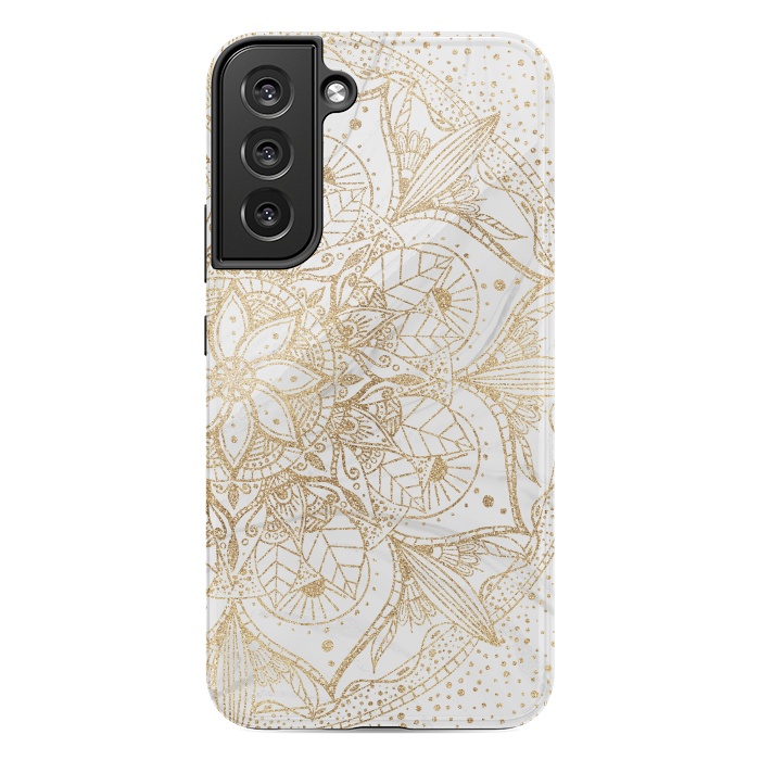 Galaxy S22 plus StrongFit Trendy Gold Floral Mandala Marble Design by InovArts