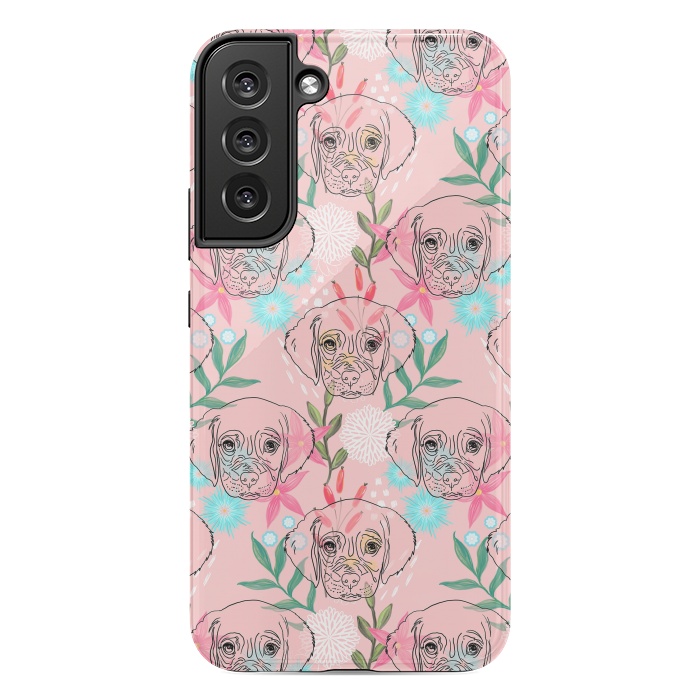 Galaxy S22 plus StrongFit Cute Puppy Dog and Flowers Pink Creative Art by InovArts