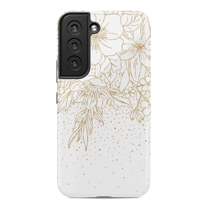 Galaxy S22 StrongFit Cute Gold floral doodles and confetti design by InovArts